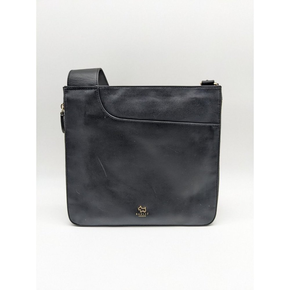 RADLEY pockets expandable zip-top smooth leather Large crossbody bag -BLACK